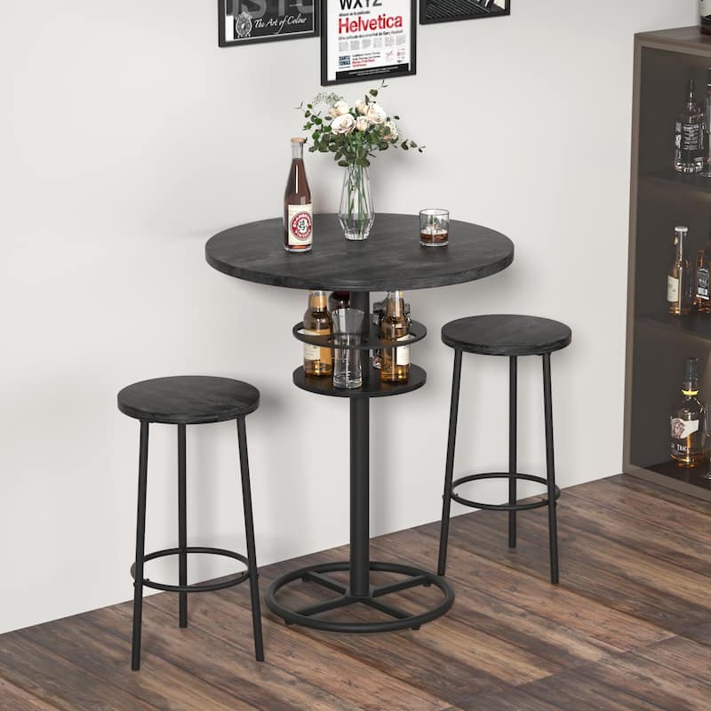 VECELO Bar Table Set, Round Bistro Bar Table Wooden Top, Sturdy Metal Frame with Pedestal, Set of 1/3