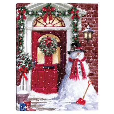 Red Door Snowman 4 by The Macneil Studio Canvas Art Print