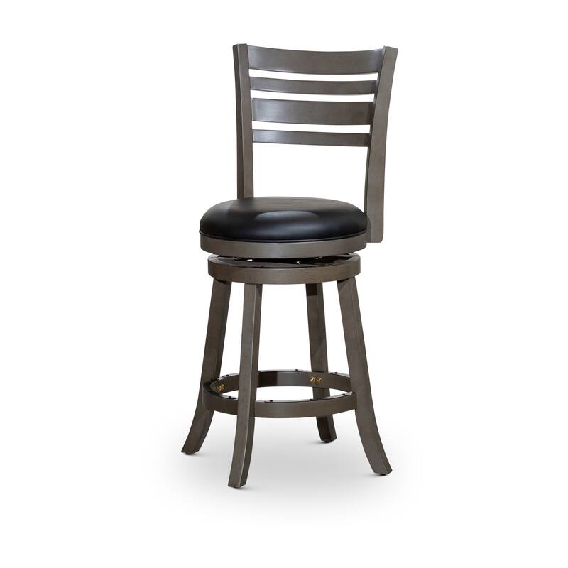 DTY Indoor Living Granby 4-Slat Back Swivel Stool - Weathered Gray Finish/Black Bonded Leather - Counter Height - 23-28 in.