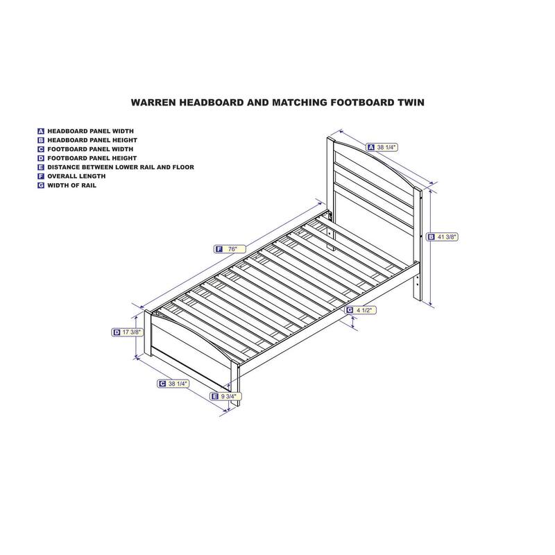 Twin Bed with Footboard - White Finish Platform Bed, Solid Wood Frame, Modern Design, Slatted Headboard, 76" x 38"