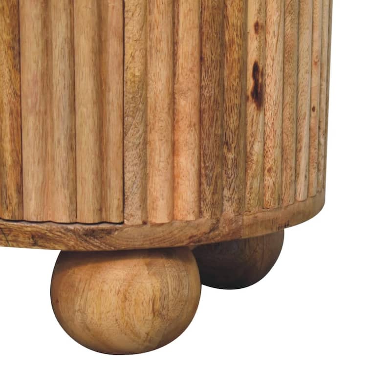 HomeRoots 23" Natural Solid Wood Ribbed Texture Round Three Drawer Nightstand