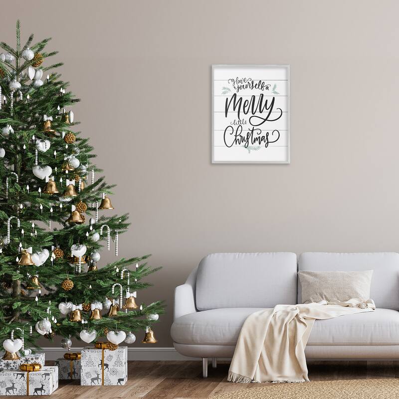 Stupell A Merry Little Christmas Black White and Blue Framed Art, Proudly Made in USA