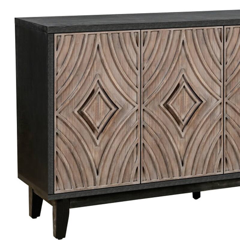 HomeRoots 60" Charcoal and Brown Distressed Wood Sideboard with Four Doors - 60' X '32.28' X '15.6