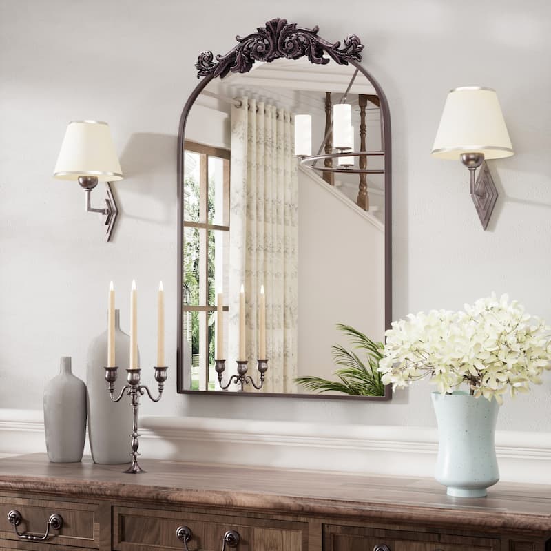Baroque Ornate Metal Arch Mirror - 19W * 30H Inches - Brown