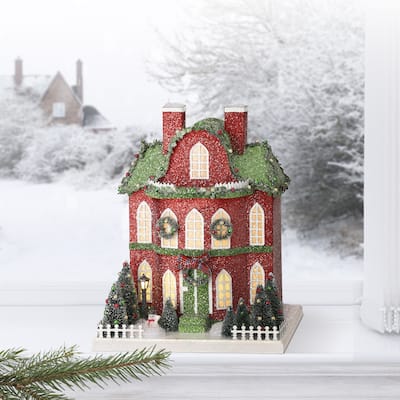 13" Led Cardboard Village Manor