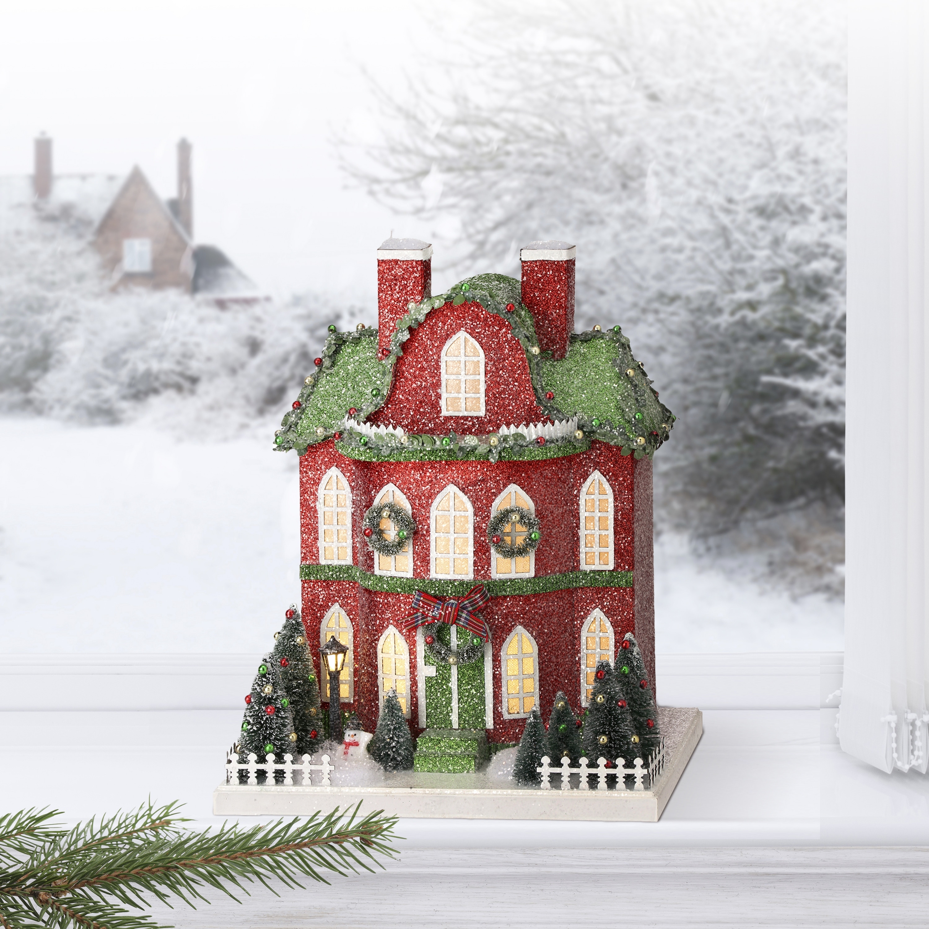 13" Led Cardboard Village Manor