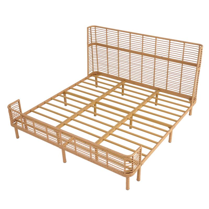 Christopher Knight Home - Marlowe Rattan Bed with Metal Frame and Wingback Design