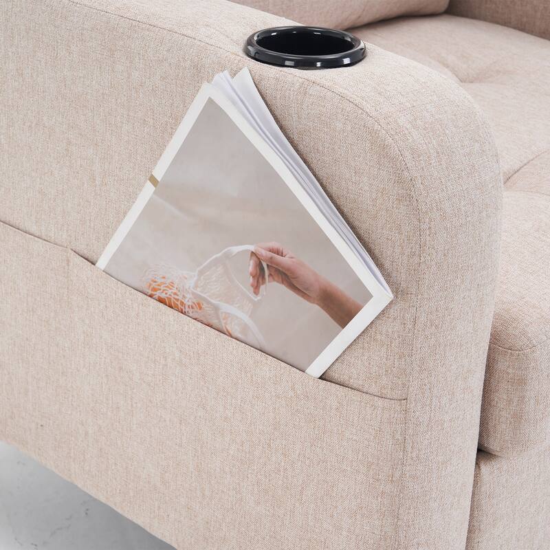Upholstered Armchair and Storage Ottoman Set - Comfortable Single Sofa with Cup Holders and Tufted Detailing