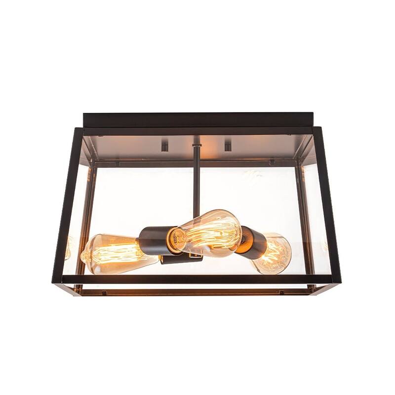 3-Light Modern Farmhouse Square Cage Flush Mount Light 14.6 in