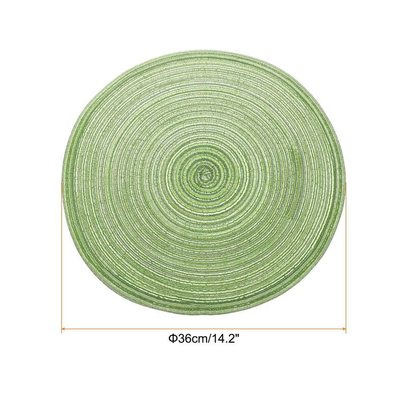 4pcs Round Braided Placemats Non-Slip Washable Round Table Mats - Green - 14.2"