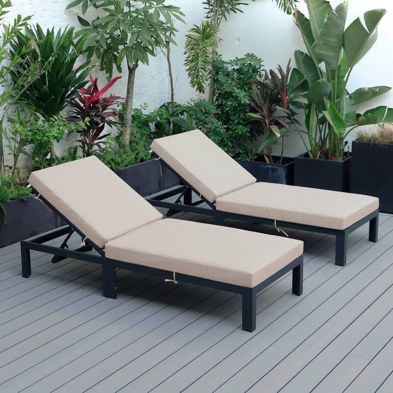 Chelsea Set of 2 Aluminum Armless Chaise Lounge Chair With Cushions for Outdoor Summer Patio Porch Beach Backyard Pool