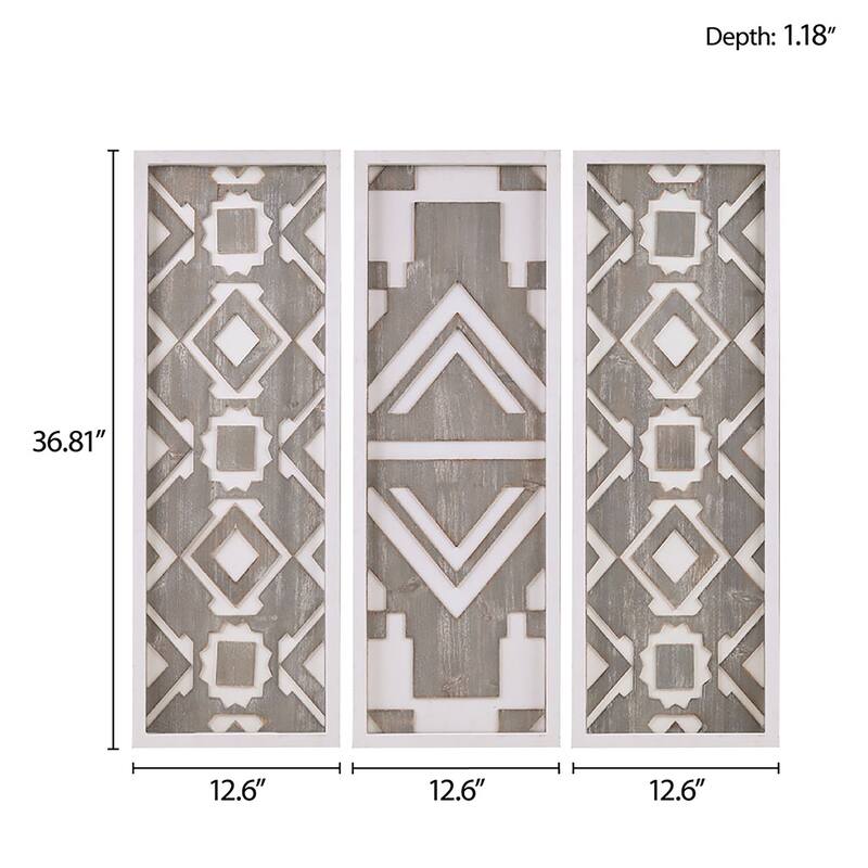 Madison Park Mandal Panel Two-tone Geometric 3-piece Wood Wall Decor Set