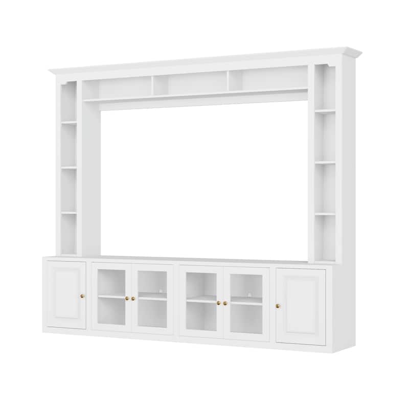 Entertainment Center Wall Unit Set with Bookshelves, Large 92" TV Stand with Glass Doors & Adjustable Shelves, for TVs Up to 80"