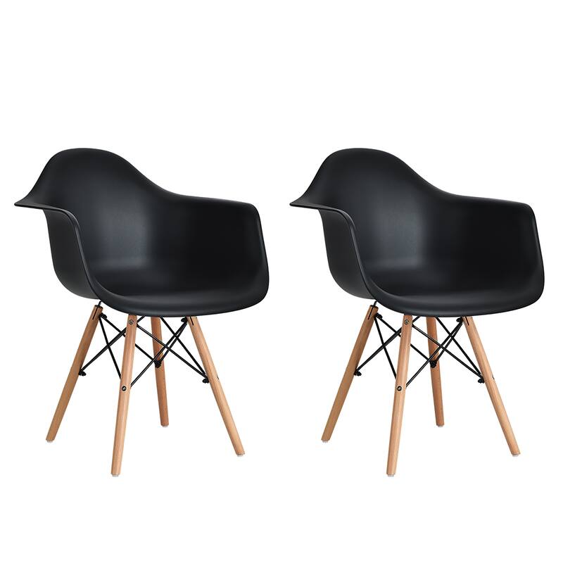 Costway Set of 2 Mid Century Modern Molded Dining Arm Side Chair Wood - See details - See details - Black - Set of 2