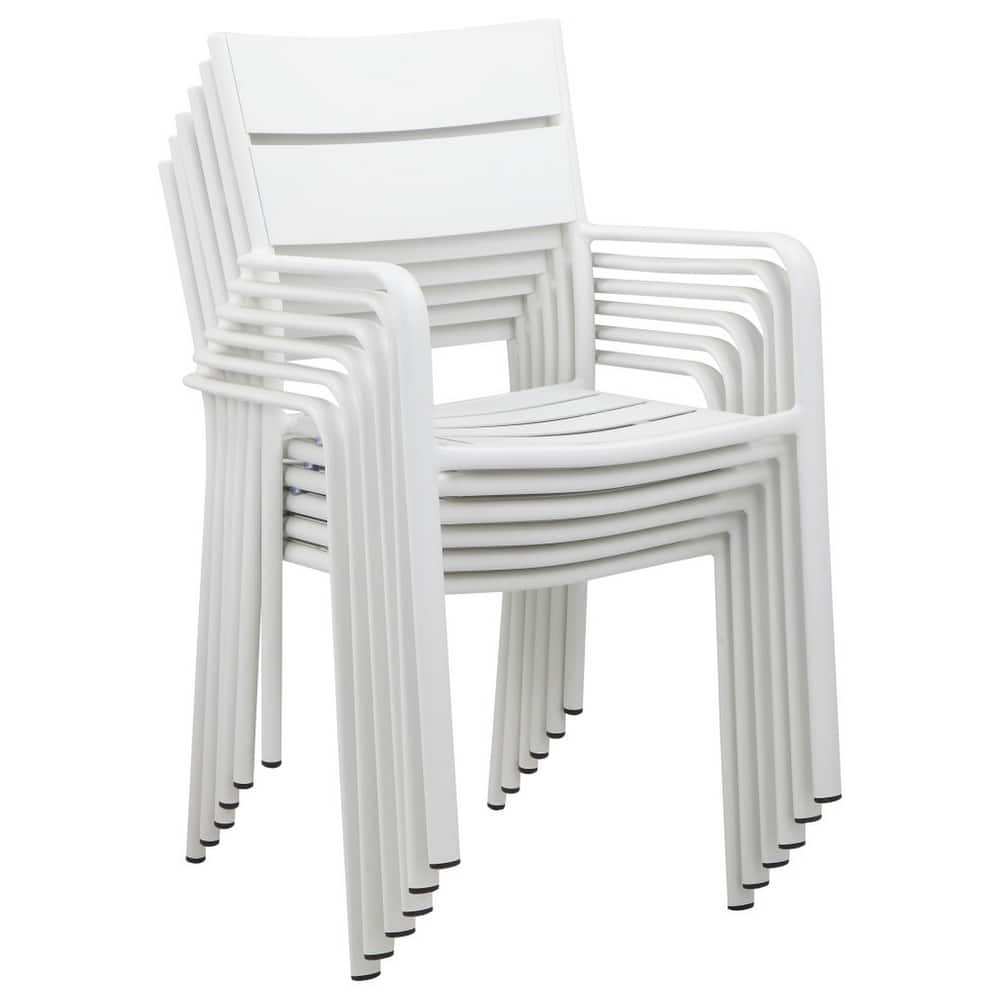 Meta 22 Inch 6 Piece Dining Chair Set, White Aluminum Frame, Stackable