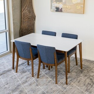 Langford 5-Piece Mid-Century Modern Dining Set with 4 Linen Dining Chairs in Blue