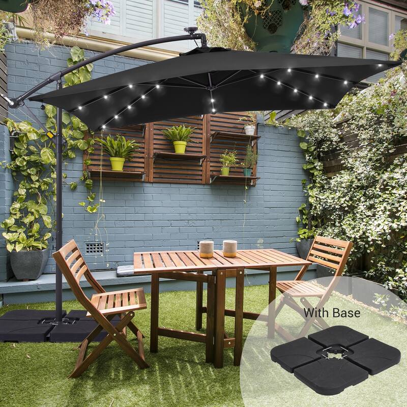 LIVOOSUN Solar Powered 8.2ft LED Patio Offset Umbrella With Base