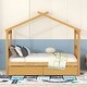 preview thumbnail 21 of 72, Creativity House Bed Twin Size Frame with 2 Wood Drawers for Boys Girls, Wood Platform Bed with Roof No Box Spring Needed