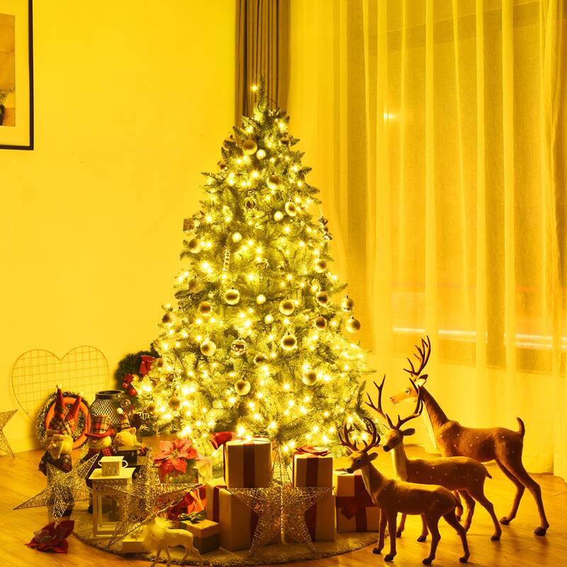Gymax 5Ft Pre-lit Christmas Tree Hinged Fir Tree w/ 8 Flash Modes LED - See Details