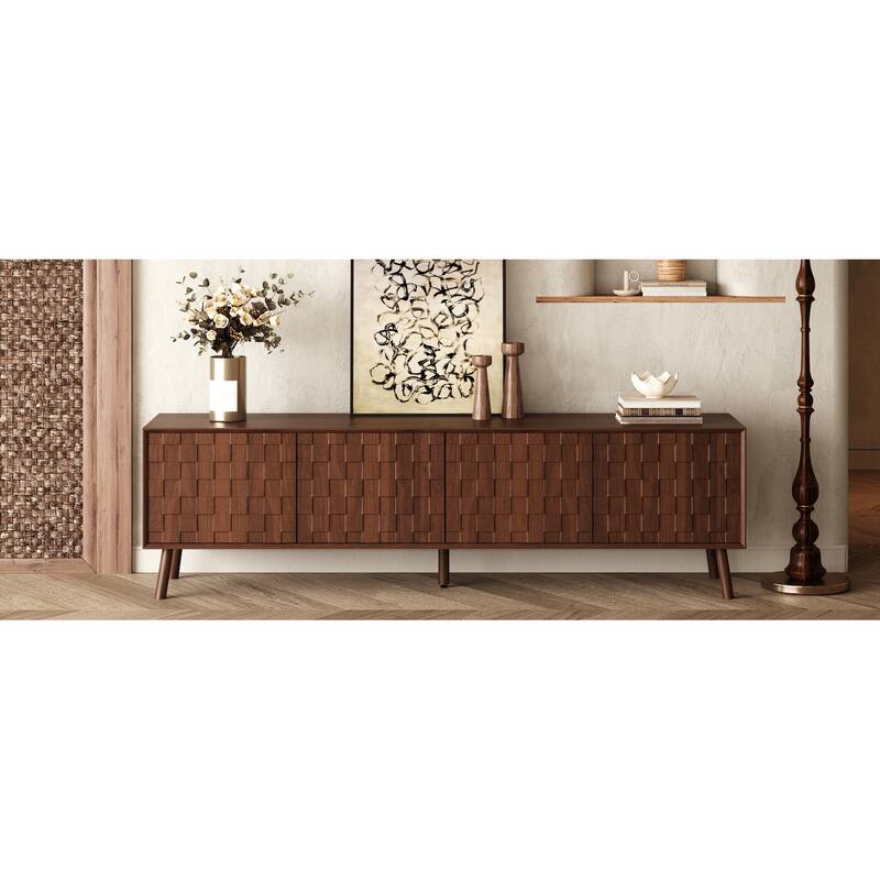 Modern 70" TV Stand for TVs up to 80", Entertainment Center Media Console Table with Solid Wood Legs