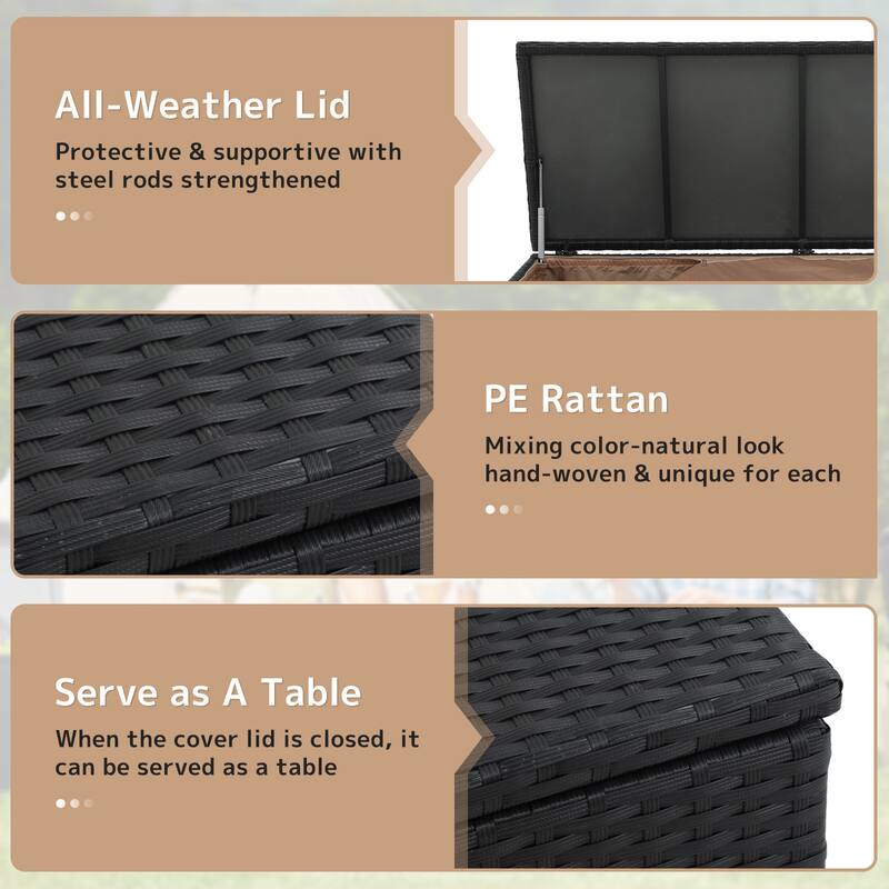 120 Gallon Outdoor Wicker Cushion Storage Storage Box, Garden Deck Bin with Aluminum Frame - 51.2” (L) x 20.5” (W) x 29” (H)