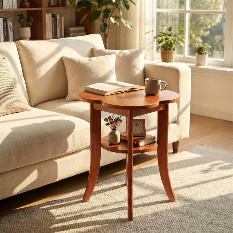 Solid Wood End Table for Living Room, 2 Tier Couch Side Table with Storage Shelf, Nightstand for Living Room / Bedroom