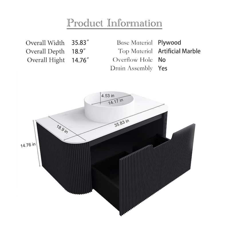 Wall-Mounted Bathroom Vanity with White Round Ceramic Sink