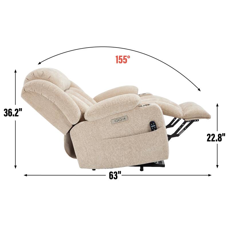 Chenille Power Lift Recliner Chair with Heat & Massage, Adjustable Reclining Sofa with USB Charge Port & Cup Holders