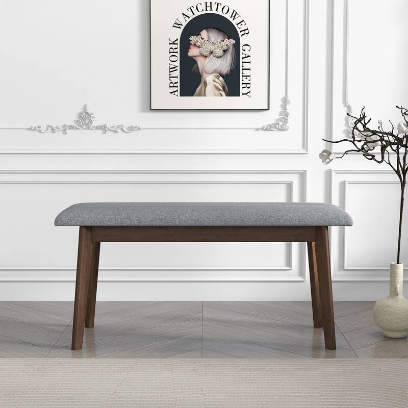Annaliese Mid-Century Modern Design Fabric Upholstered Dining Bench in Grey