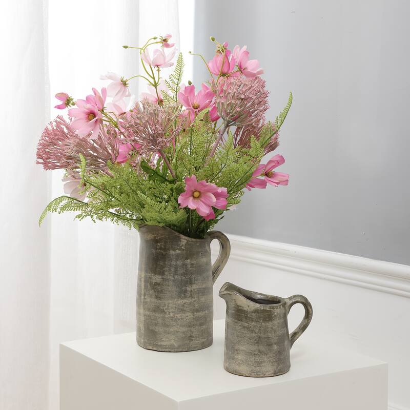 2-Piece Rustic Farmhouse Pitcher Terracotta Vase Set