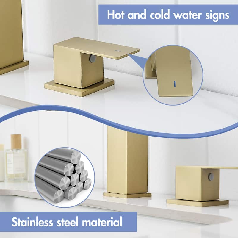 Bathroom Stainless Steel Faucets For Sink 3 Hole Matte 8 Inch Sink Faucet Double Lever Handle Faucet Faucet With Hose