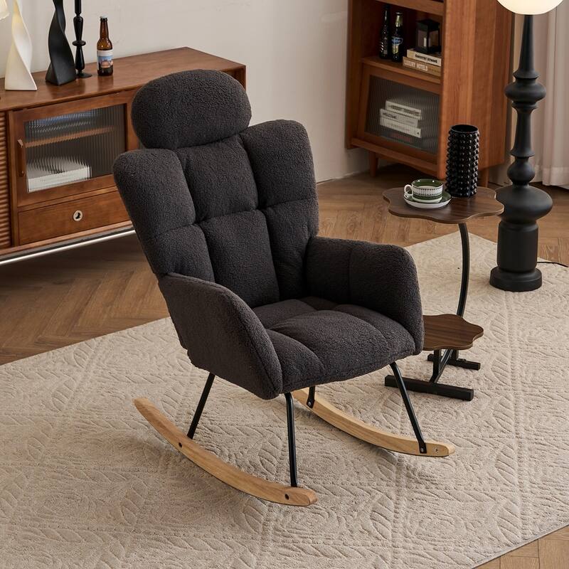 Teddy Fabric Upholstered Accent Armchair Chair Rocking Chair - Dark Grey