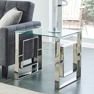 Contemporary Stainless Steel and Glass Accent Table