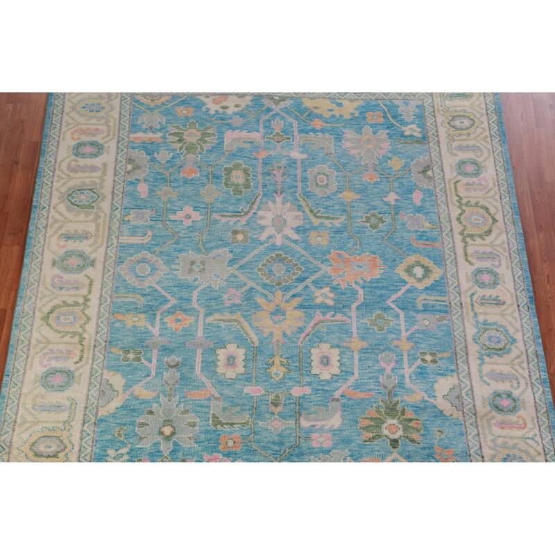 Hand Knotted Oriental 100% Wool Carpet Transitional All-Over Navy Blue & Blues Oushak Area Rug - 9' 8'' X 8' 0''