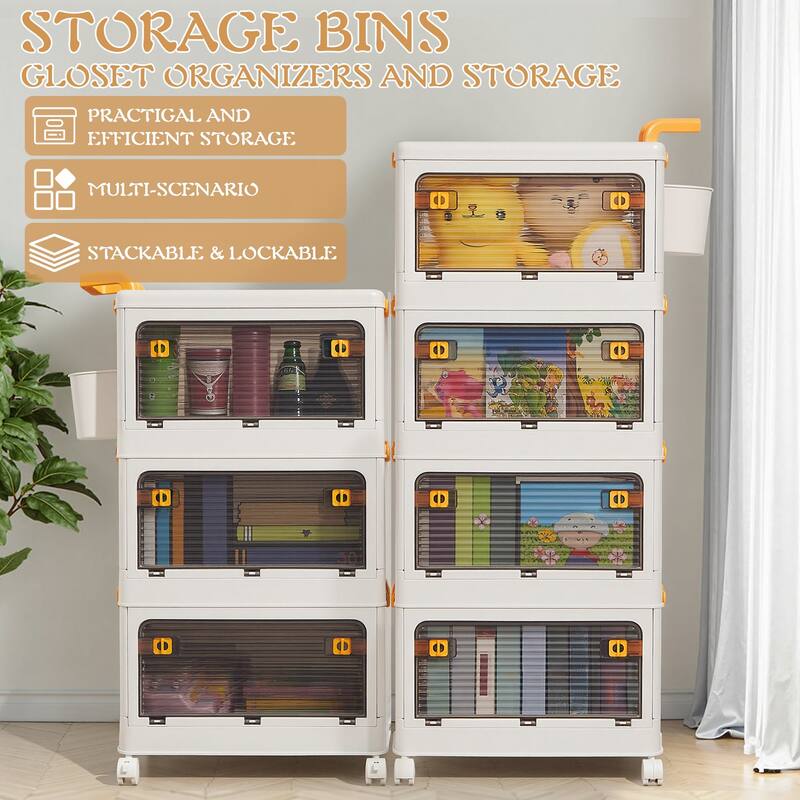VECELO Plastic Storage Bins with Lid 3/4-Tier Stackable Storage Bins With Storage Basket for Home Living Room Office Kitchen