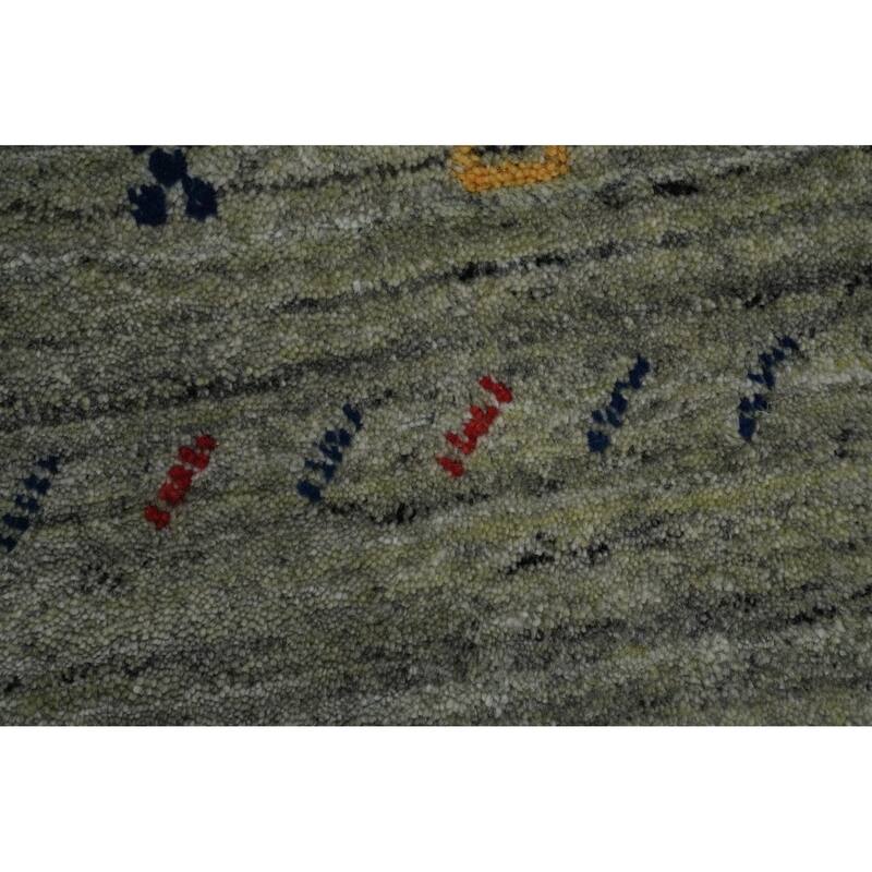 Green Wool Tribal Gabbeh Oriental Area Rug, Handmade Modern Carpet - 9' 10'' X 6' 6''
