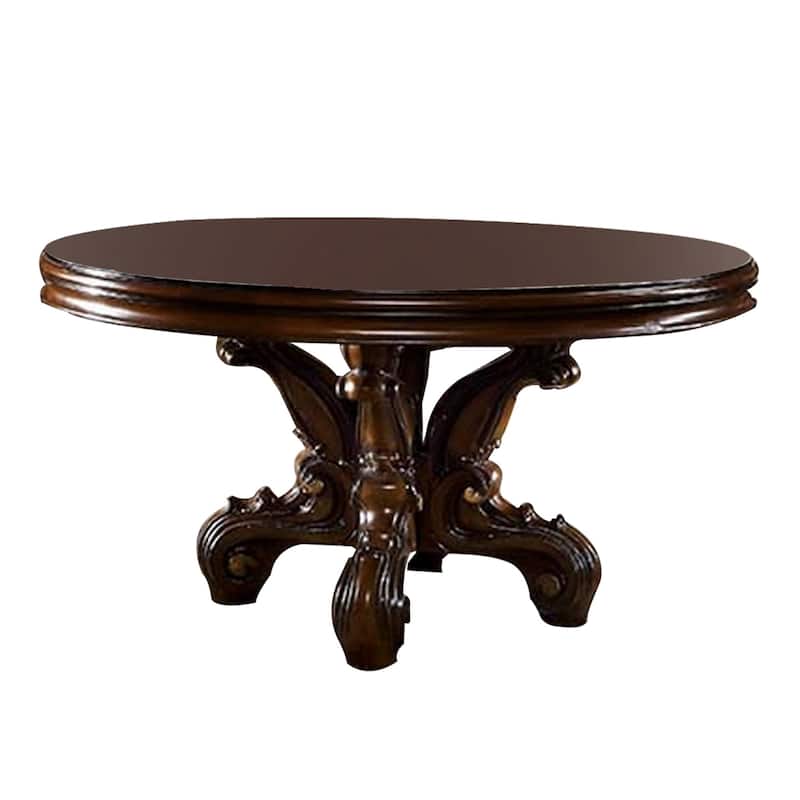 Clover 60 Inch Round Wood Dining Table, Single Pedestal Base, Cherry Brown