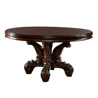 Clover 60 Inch Round Wood Dining Table, Single Pedestal Base, Cherry Brown