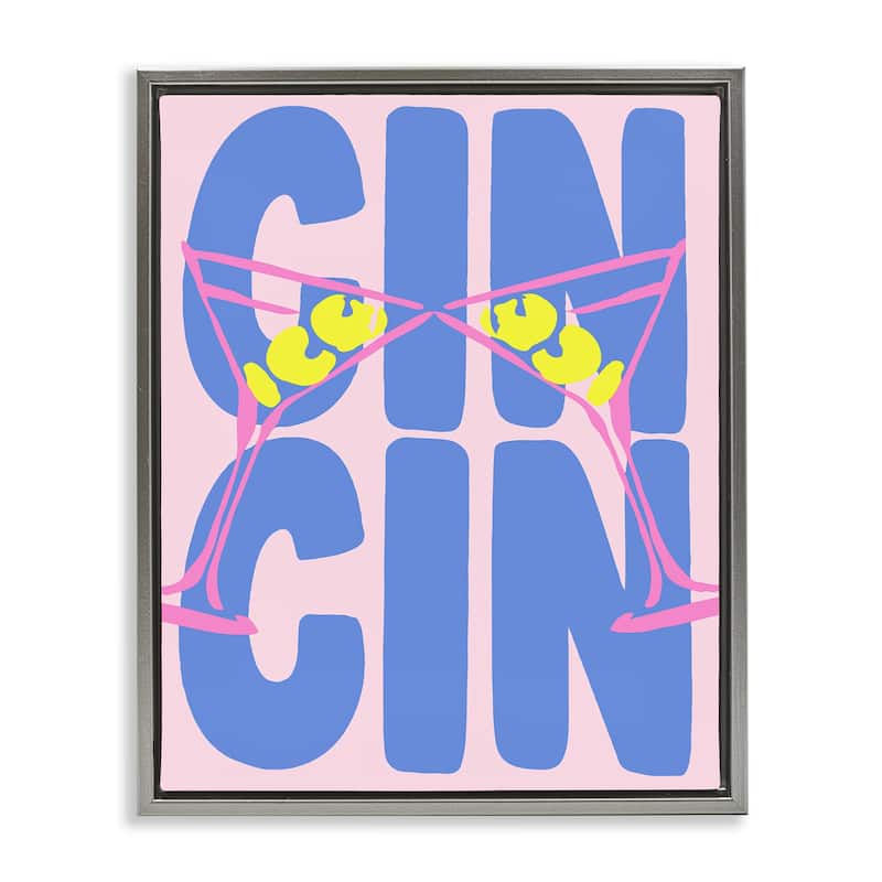 Stupell Pastel Cin Cin Cheers Framed Floater Canvas Wall Art Design By House of Lulu - 17 x 21 - Grey