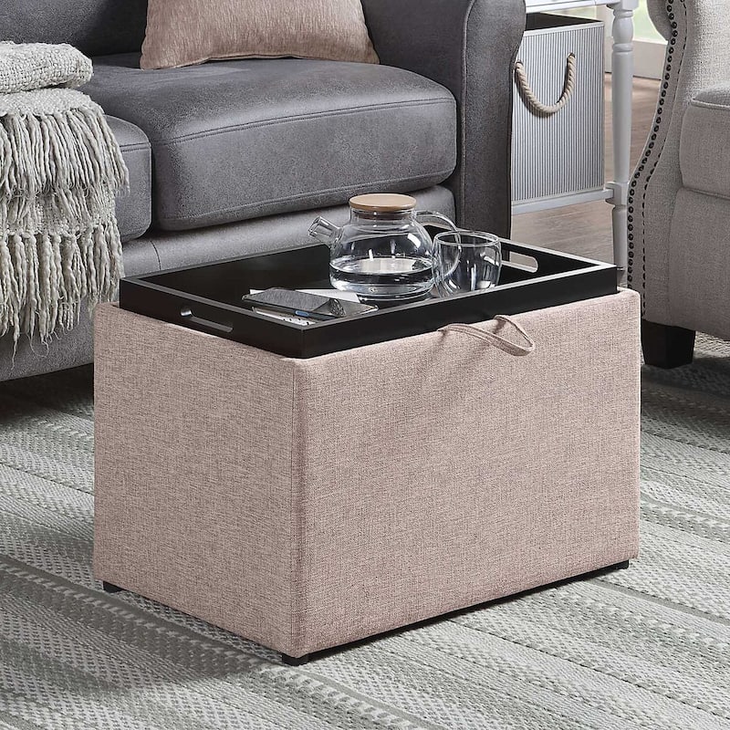 Storage Ottoman with Reversible Tray - Functional Upholstered Seat with Hidden Storage and Serving Tray for Living Spaces