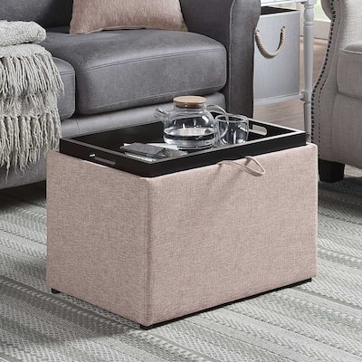 Storage Ottoman with Reversible Tray - Functional Upholstered Seat with Hidden Storage and Serving Tray for Living Spaces