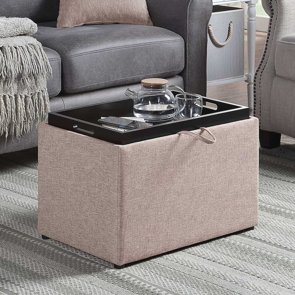 Storage Ottoman with Reversible Tray - Functional Upholstered Seat with Hidden Storage and Serving Tray for Living Spaces