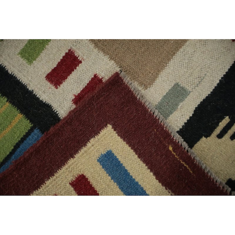 Hand Woven Oriental 100% Wool Carpet Southwestern Modern Multi-Colored Kilim Area Rug - 10' 3'' X 8' 5''