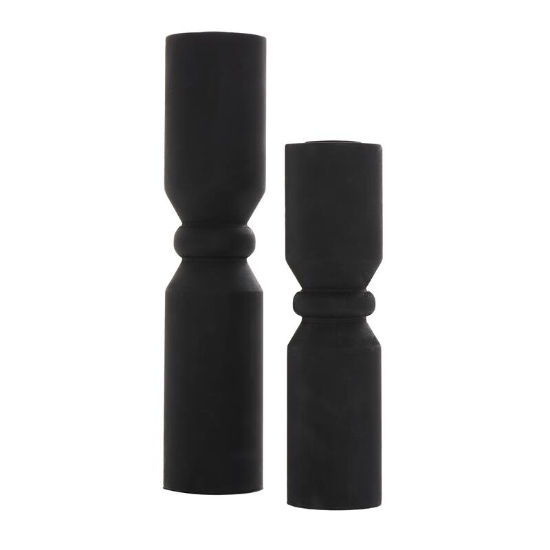 Black Wood Minimalistic Tapered Candle Holder (Set of 2)