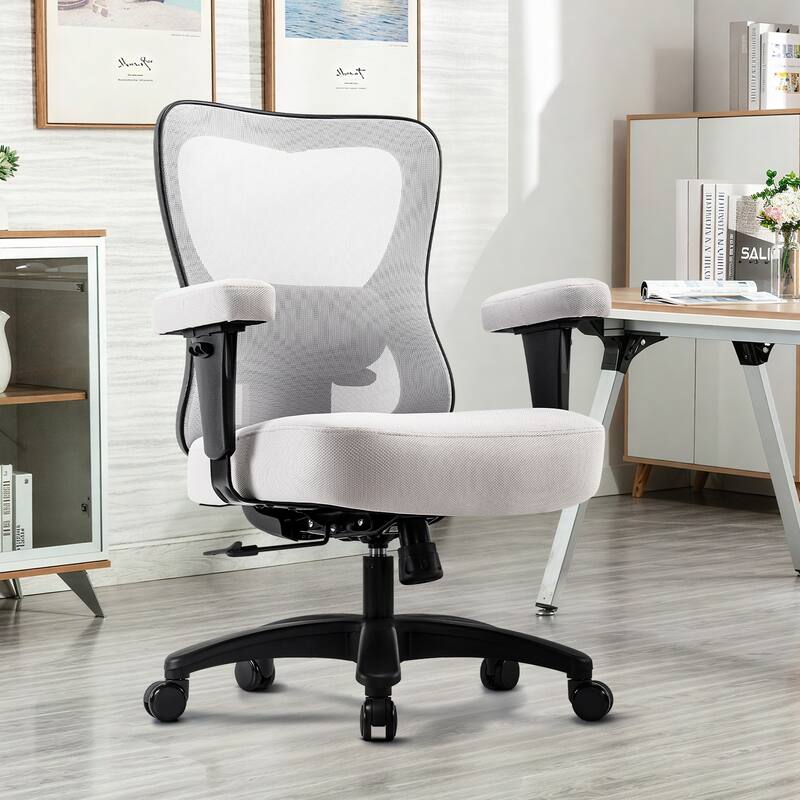 Big Office Chair,Large Ergonomic Executive Chair,Computer Desk Task Chair with Wheels,Thick Seat Cushion Chair - Grey