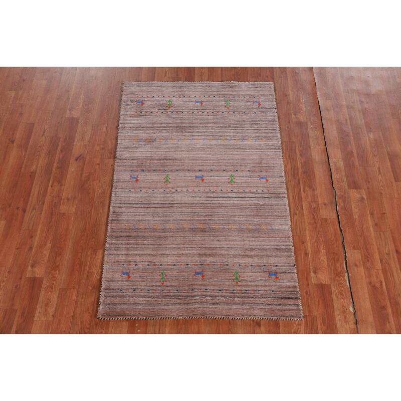 Hand Knotted Oriental 100% Wool Carpet Tribal Animal Pictorial Multi-Colored Gabbeh Area Rug - 4' 10'' X 3' 1''