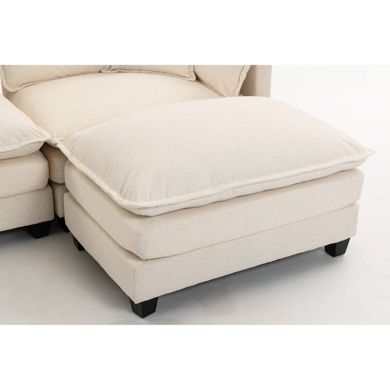 Anmytek 3-Seat 114.17" Modern Sectional Sleeper Sofa with Ottoman, Waist Pillows & Chaise Lounge