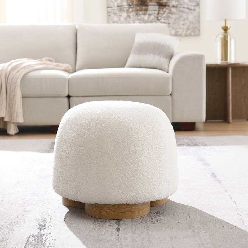 White Round Teddy Fabric Ottoman: Fully Assembled Footstool for Extra Seating
