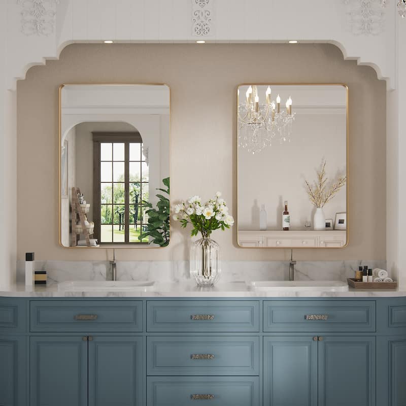 Modern Rounded Rectangle Wall Mirror with Stainless Steel Frame for Bathroom Vanity(1 Piece)