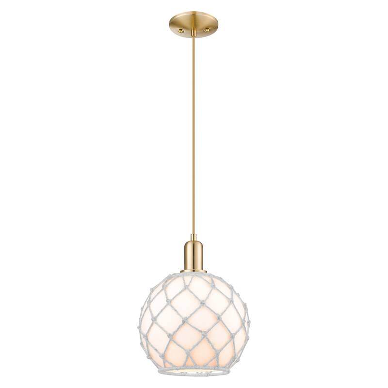 Innovations Lighting Endless Possibilities Arcadia - Farmhouse Rope - 1 Light 10" Cord Hung Mini Pendant - White Glass with White Rope/Champagne Bronze